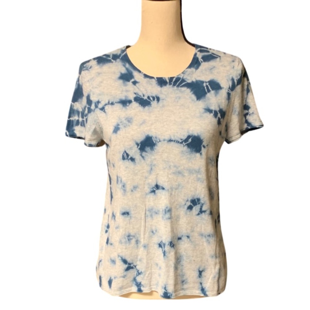 MINNIE ROSE Women’s Blue Tie Dye Short Sleeve Crew Neck Sweater M